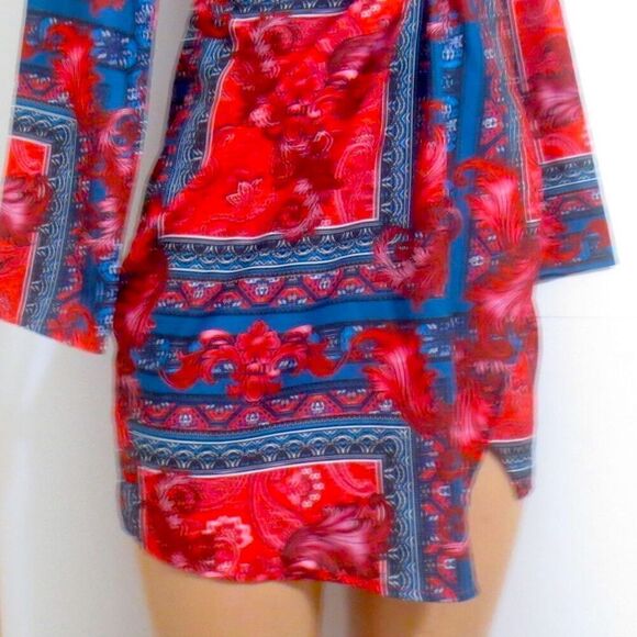 PrettyLittleThing Multi Paisley Bardot Knot Detail Blazer Dress NWT - Picture 8 of 12